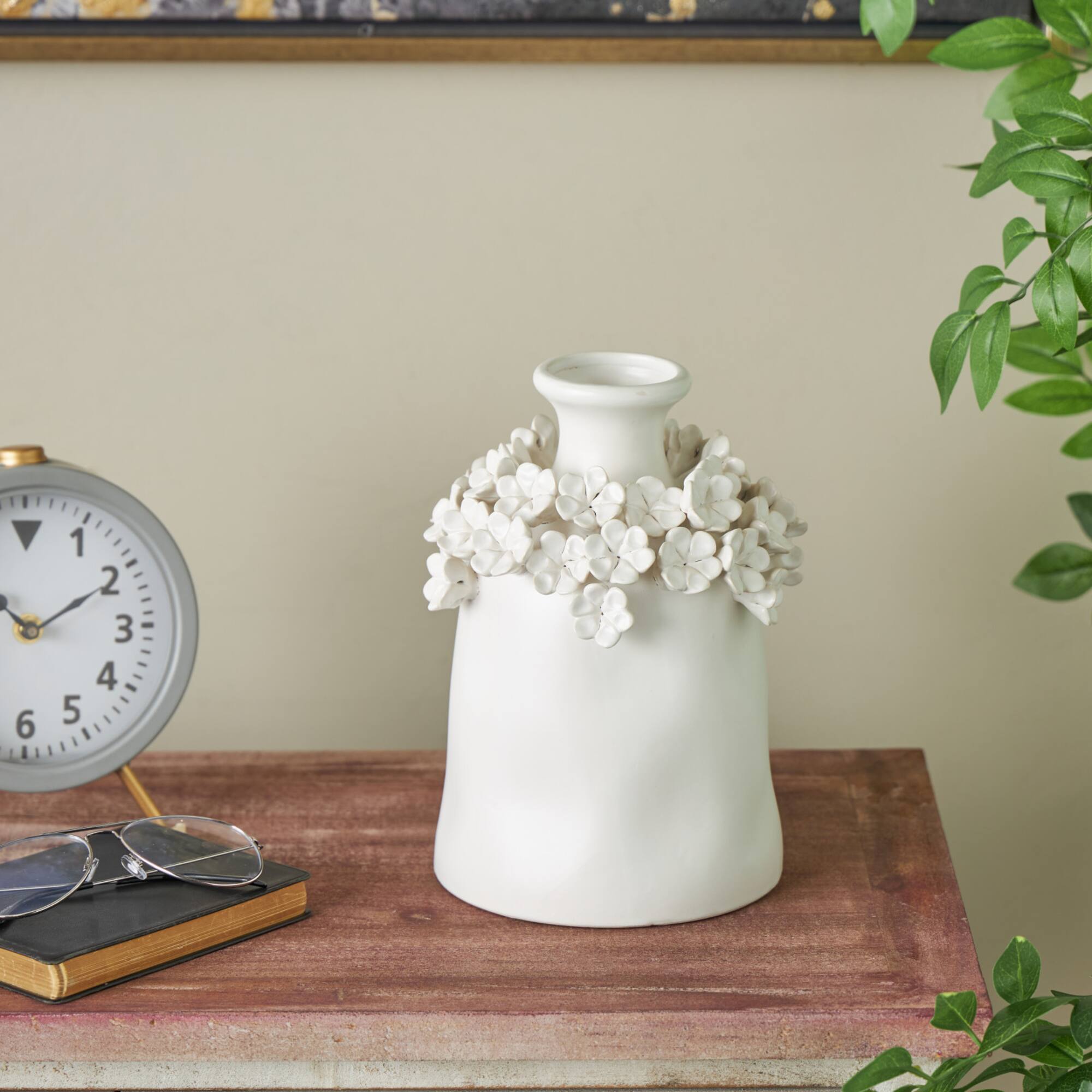 9" White Flower Decorative Ceramic Vase